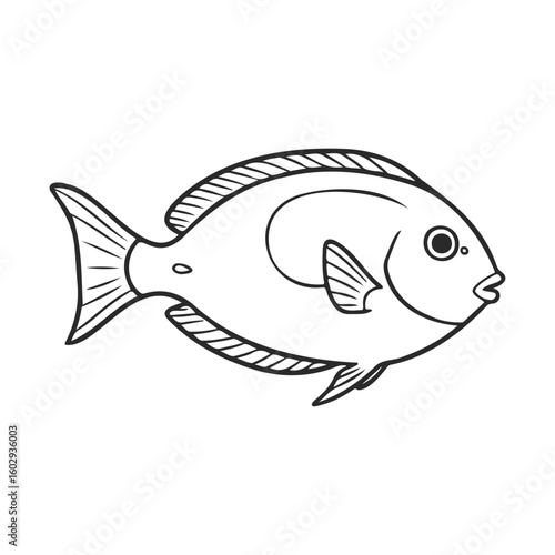 Outline drawing of tropical fish with detailed fins and tail – stock vector icon in line style