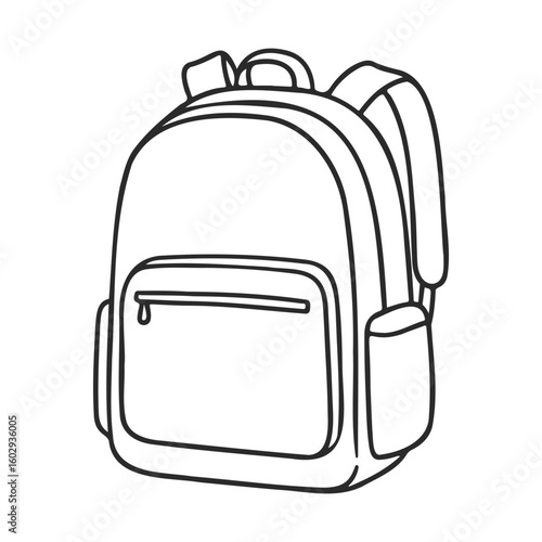 Simple black and white line drawing of a backpack – stock vector icon in line style