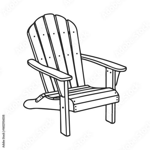 Classic adirondack chair outline drawing on white background – stock vector icon in line style