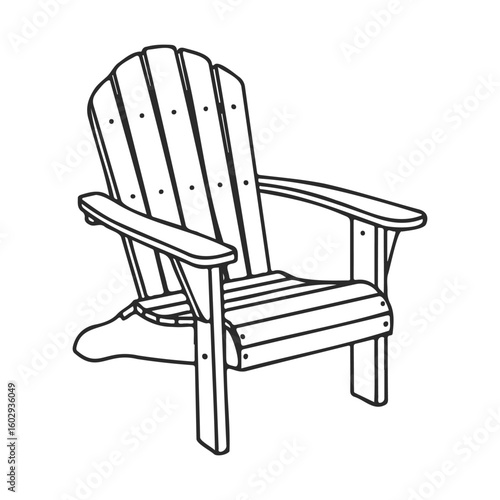 Black and white illustration of adirondack chair design – stock vector icon in line style