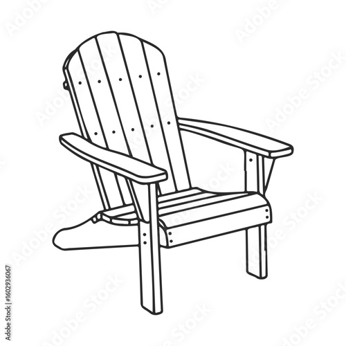 Black and white illustration of a classic adirondack chair design – stock vector icon in line style