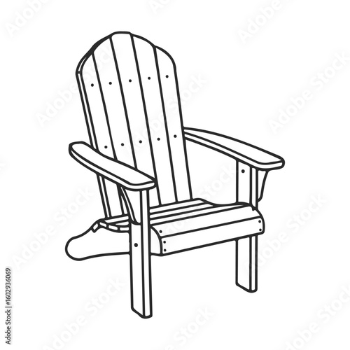 Black and white outline of an adirondack chair on transparent background – stock vector icon in line style