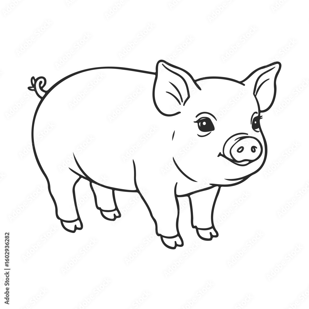 Fototapeta premium Cute pig illustration outline for coloring pages and kids' activities – stock vector icon in line style