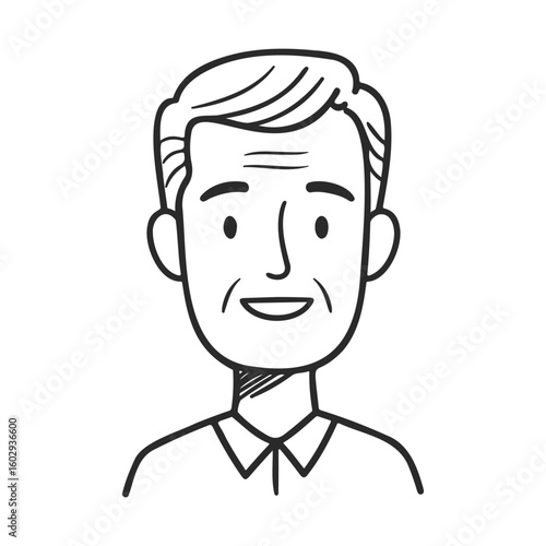 Line art of smiling mature caucasian male with short hair – stock vector icon in line style