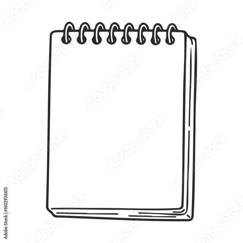 Blank spiral notebook with white pages and coil binding sketch – stock vector icon in line style
