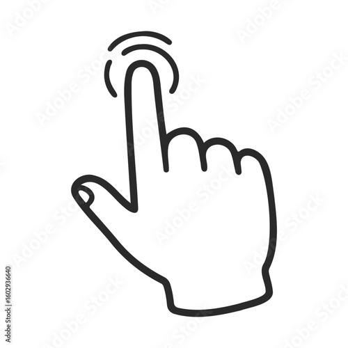 Hand gesture icon: simple black line art of single finger tap – stock vector icon in line style