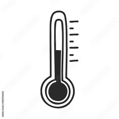 Black and white thermometer drawing with temperature scale – stock vector icon in line style