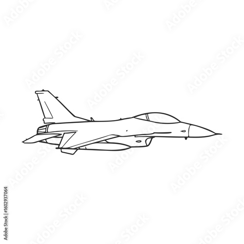 Outline of a fighter jet in flight side view – stock vector icon in line style