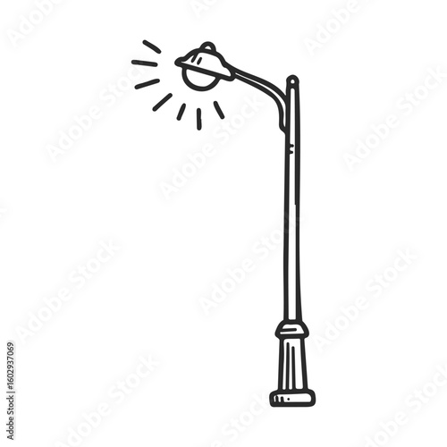 Hand-drawn street lamp illustration with simple design on white background – stock vector icon in line style