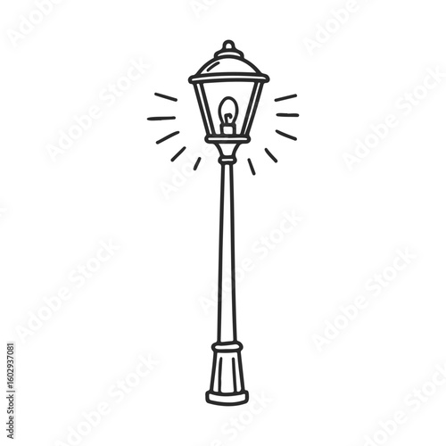 Black and white sketch of a vintage street lamp with ornate design – stock vector icon in line style