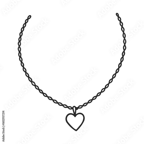 Simple heart necklace jewelry design with chain – stock vector icon in line style