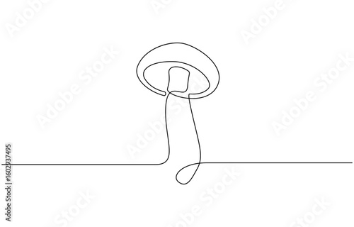 Mushroom line drawing. Nature food concept in continuous one single outline. Editable stroke
