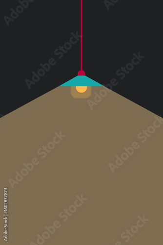 A spotlight shines on a single lamp. The dark background and soft glow give a dramatic mood, like a symbol of hope in the darkness.