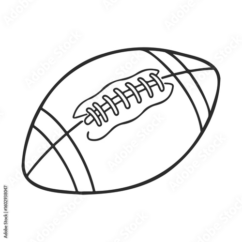 Black and white outline of american football ball with stitching detail – stock vector icon in line style