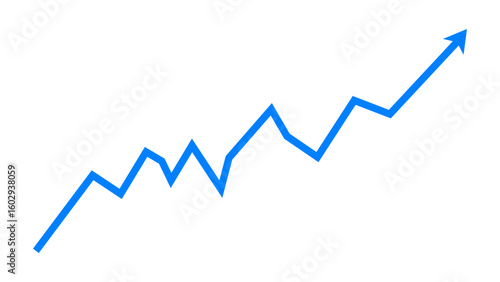 Blue fluctuated line arrow graph business growth up trend concept, Economic growth, Stock market profit, Financial growth sign. Vector illustration.