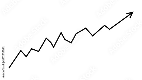 Black fluctuated line arrow graph business growth up trend concept, Economic growth, Stock market profit, Financial growth sign. Vector illustration.