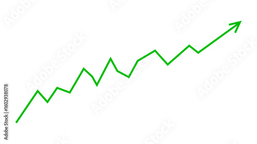Green fluctuated line arrow graph business growth up trend concept, Economic growth, Stock market profit, Financial growth sign. Vector illustration.