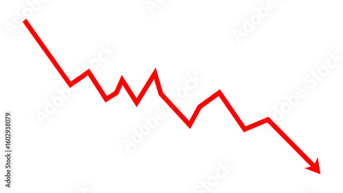Down fall red arrow line graph financial loss concept, Red arrow downward direction, stock market fall, Business loss. Vector illustration.