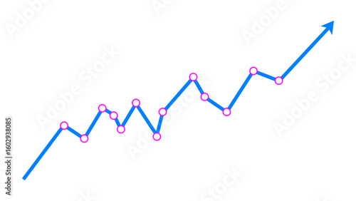 Blue fluctuated line arrow graph business growth up trend concept, Economic growth, Stock market profit, Financial growth sign. Vector illustration.
