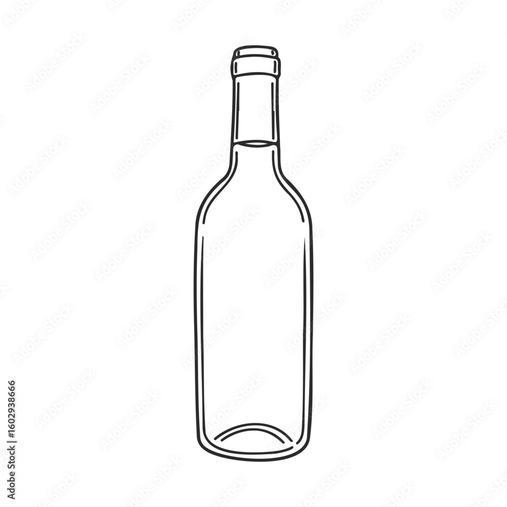 Minimalist hand-drawn outline of an empty wine bottle – stock vector icon in line style Minimalist hand-drawn outline of an empty wine bottle – stock vector icon in line style