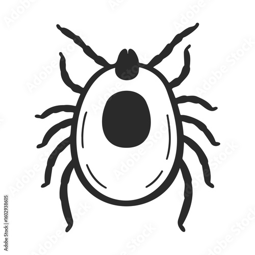 Black and white tick illustration with close-up details – stock vector icon in line style