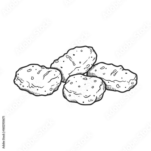 Hand-drawn chicken nuggets illustration on white background – stock vector icon in line style