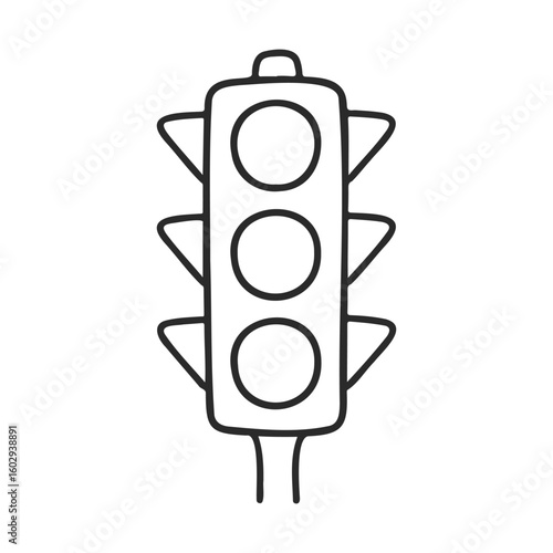 Black and white outline of a traffic light with three circular lights – stock vector icon in line style