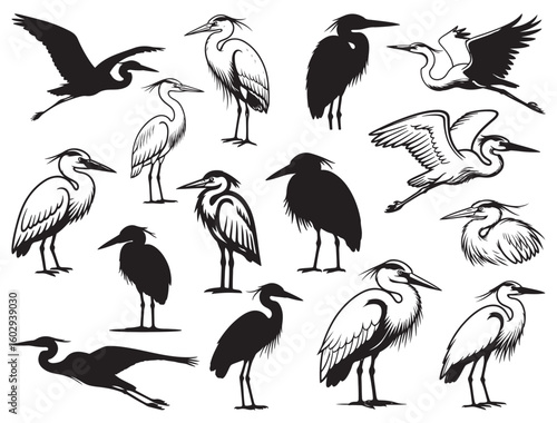 BLUE HERON BIRD SILHOUETTE.