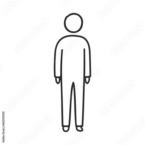 Simplistic black outline of a person standing upright on white background – stock vector icon in line style
