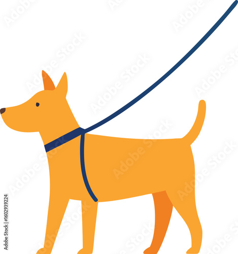 Orange dog with blue leash and harness vector