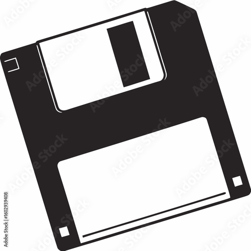 Classic floppy disk icon in black and white vector graphic