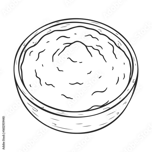 Black and white illustration of oatmeal bowl with simple textured design – stock vector icon in line style