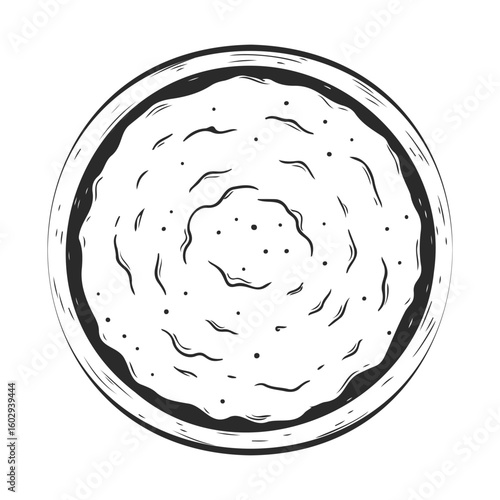Top view of a round pizza crust with rippled edges and speckled texture – stock vector icon in line style