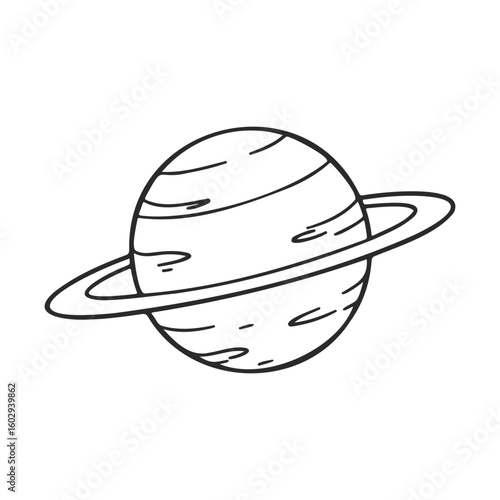 Simple black and white outline of saturn with rings in space – stock vector icon in line style