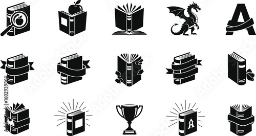 Engaging book icons for education, fantasy, and literature enthusiasts seeking creative logo designs