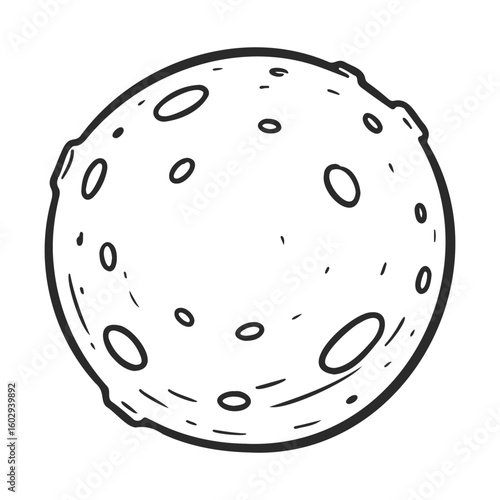 Black and white moon illustration with craters on white background – stock vector icon in line style