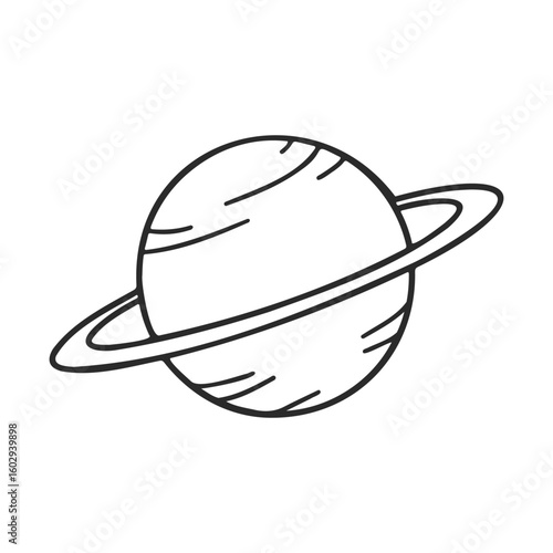 Simple black and white illustration of saturn with rings on white background – stock vector icon in line style