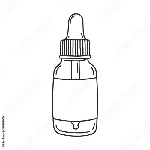 Line art dropper bottle with label for essential oils or serums – stock vector icon in line style