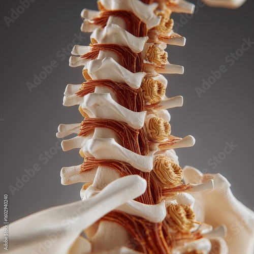 A detailed close-up of the spine, highlighting its complex structure and natural colors against a black background.