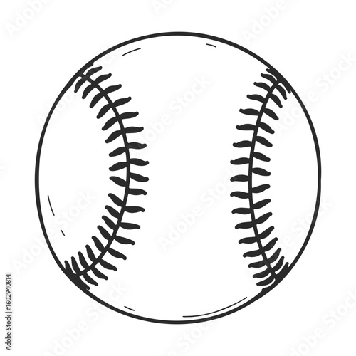 Black and white drawing of a baseball with detailed stitching – stock vector icon in line style