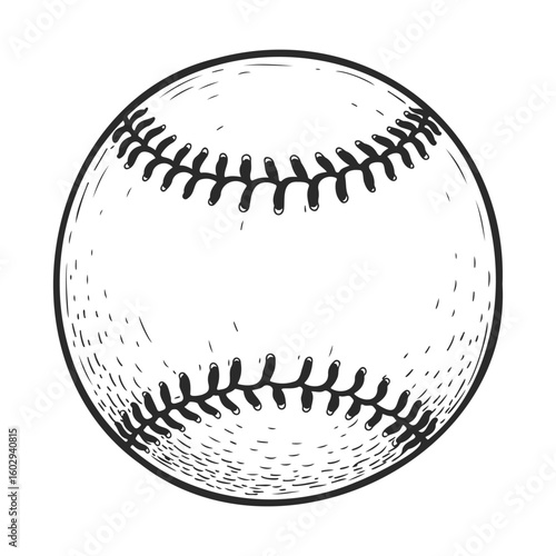 Detailed sketch of a baseball with black stitching on white background – stock vector icon in line style