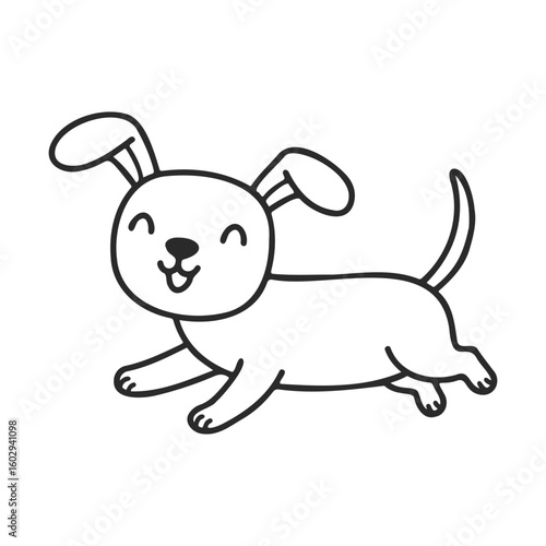 Joyful cartoon puppy with floppy ears and wagging tail – stock vector icon in line style