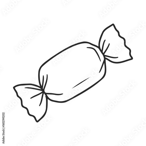 Black and white drawing of wrapped candy with simple line art style – stock vector icon in line style