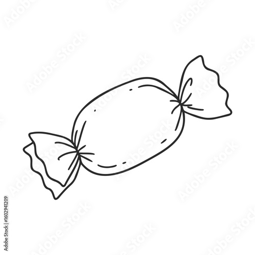 Outline drawing of wrapped candy with bow ties – stock vector icon in line style