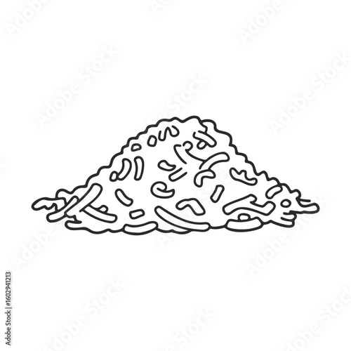 Black and white cheese illustration with shredded texture – stock vector icon in line style