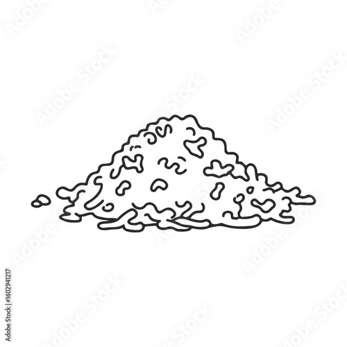 Hand-drawn pile of grated cheese in black and white line art – stock vector icon in line style