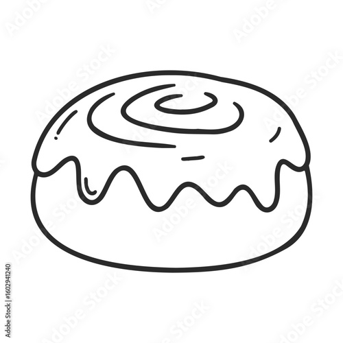 Iced cinnamon roll outline with swirl design and glaze – stock vector icon in line style
