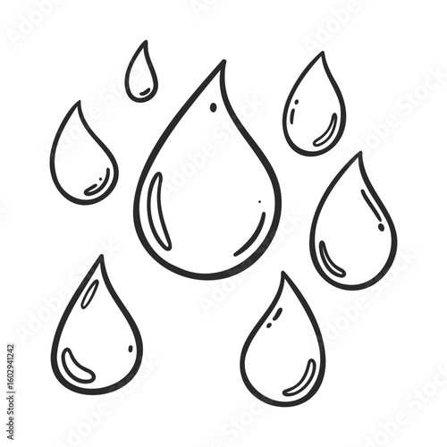 Black and white water droplets on white background – stock vector icon in line style