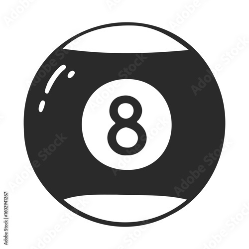 Black eight ball iconic billiards symbol with classic design and reflection – stock vector icon in line style