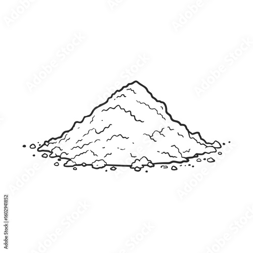Hand-drawn mountain of sand pile with rough texture and abstract details – stock vector icon in line style